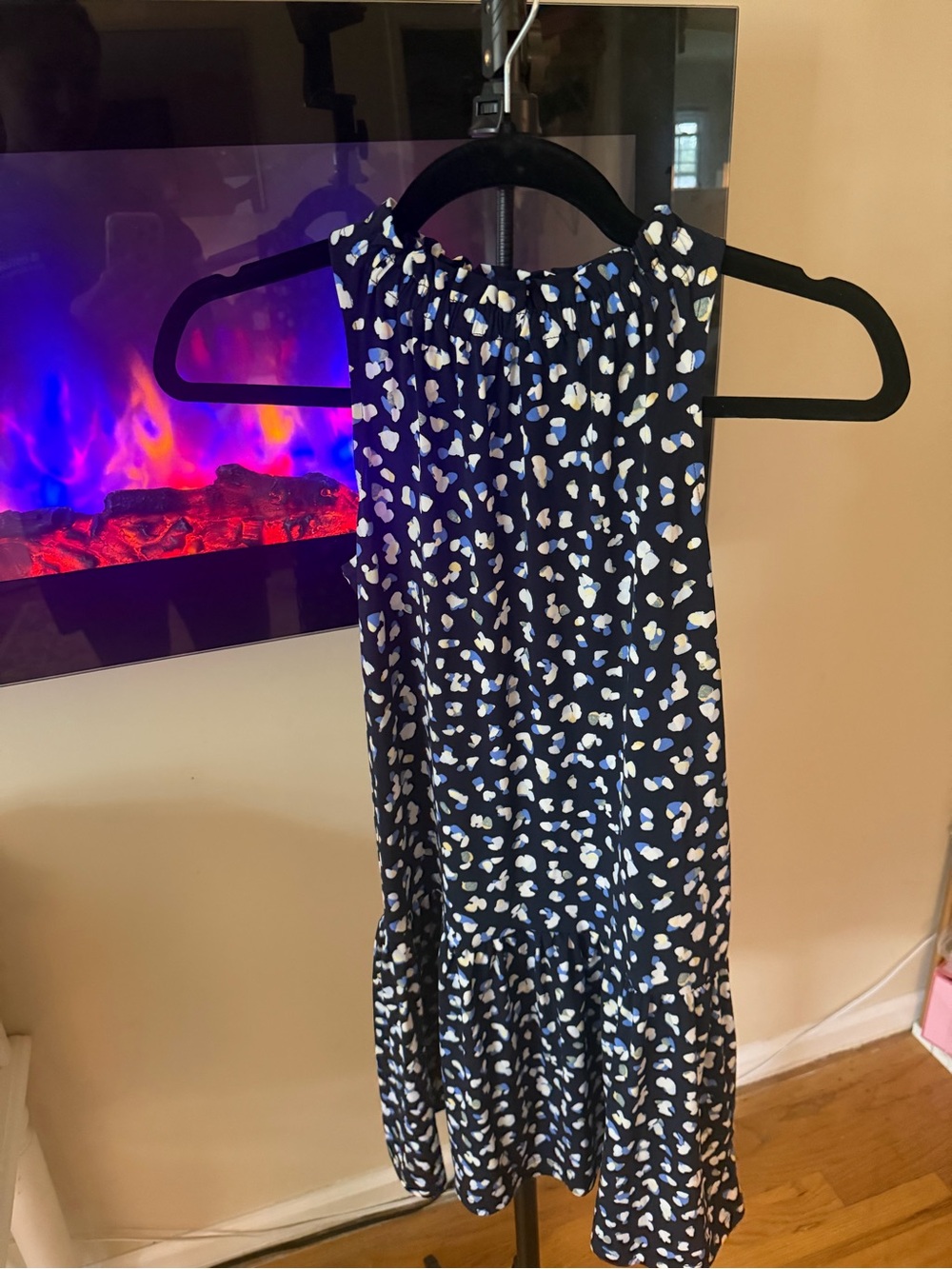 Banana Republic Wonens Navy Blue Halter Dress with White & Light Blue Spot Print